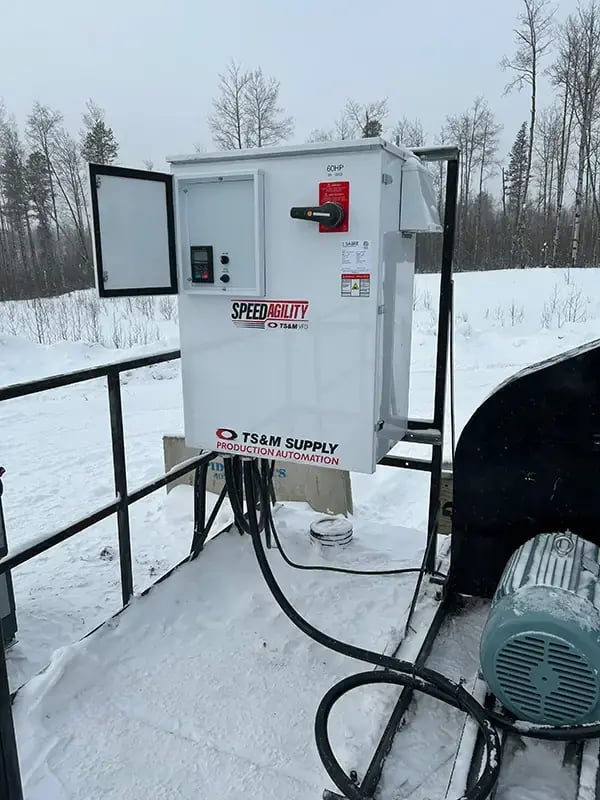 TS&M SpeedAgility VFD package installed at a snow-covered production site